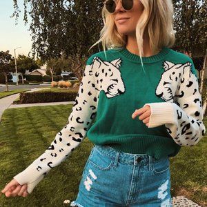 MINKPINK Snow Leopard Intarsia Knit Sweater Small